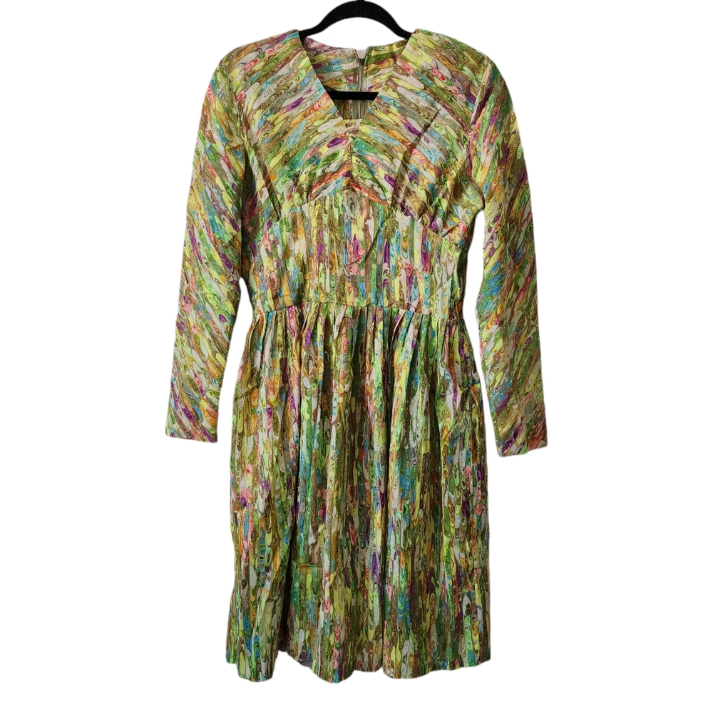 Vintage Paint Swirl Patern Longsleeve Dress